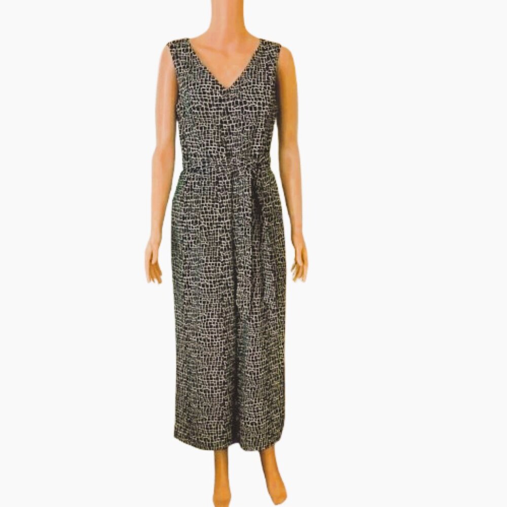 Calvin Klein Sleeveless V-Neck Jumpsuits 6 Black White Romper Side Pockets